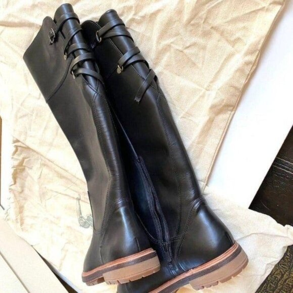 Timberland Leather Perfect Pairs Riley Flair Knee High Boots sz 8 Black Lug Sole - Picture 3 of 16